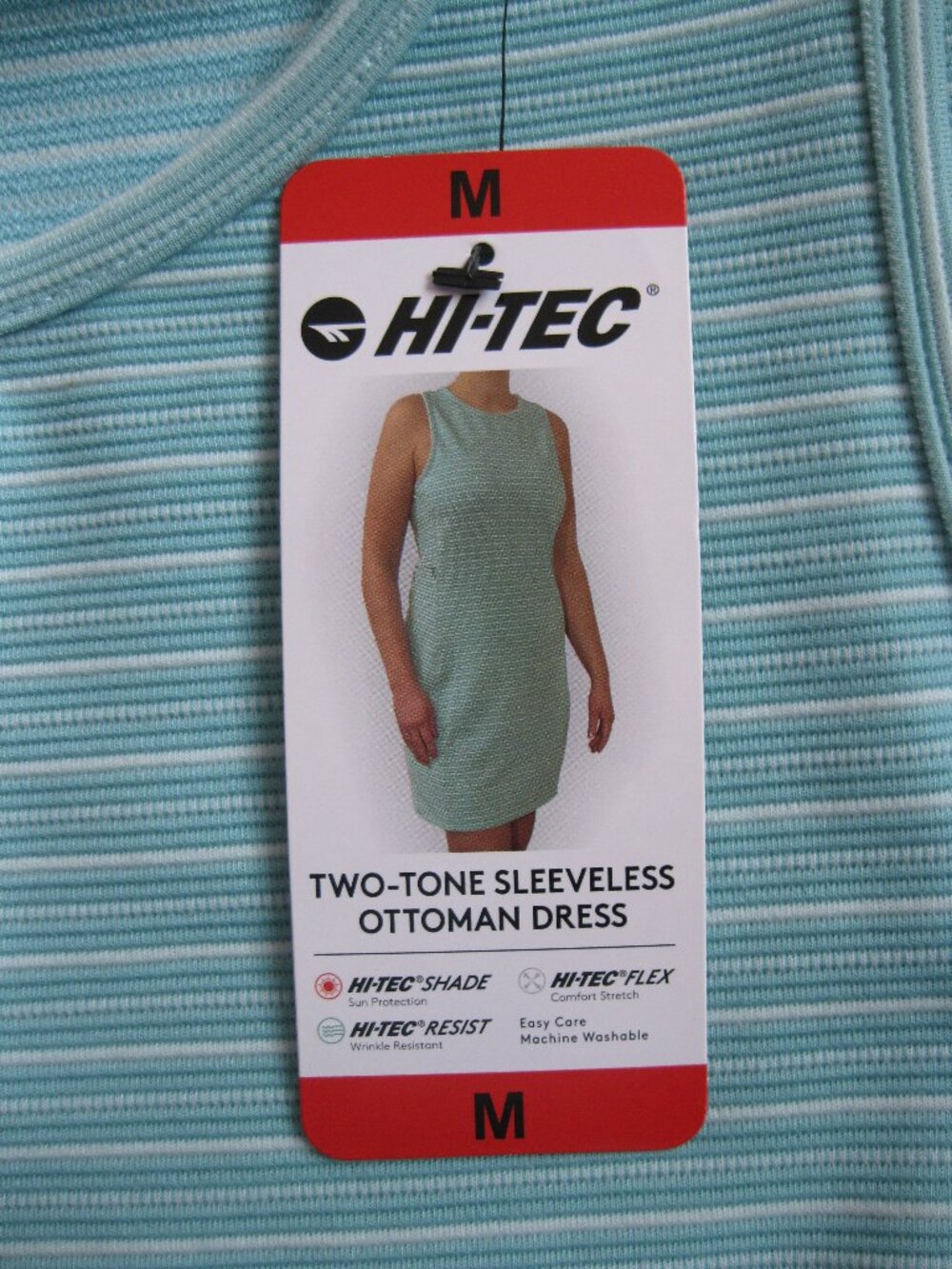 Hi-Tec Women's Two-Tone Sleeveless Ottoman Dress pocket Green White Striped M